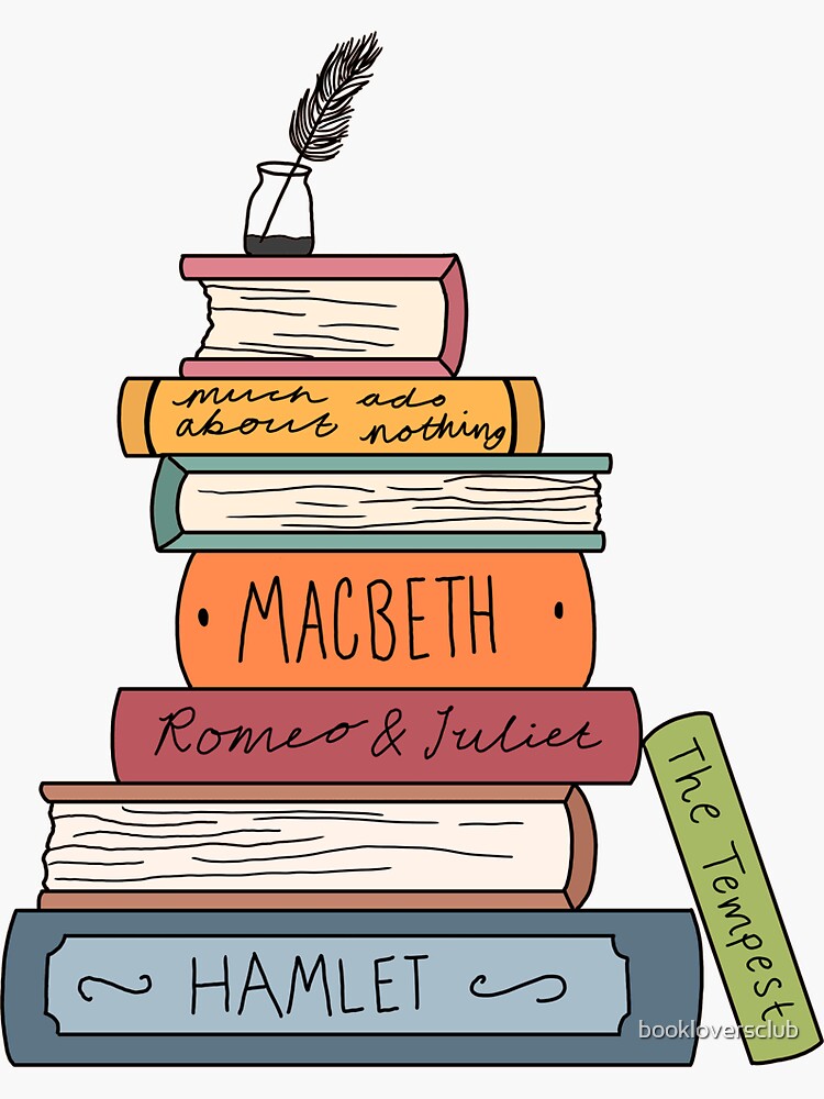 Thumbnail 3 of 3, Sticker, Shakespeare book stack designed and sold by bookloversclub.