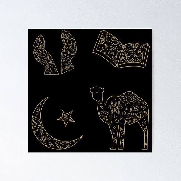 Artikelvorschau, Islamic, Religous Signs, Camel, Prayer Hands, Holy Book, Moon and Star, Makramee, Transparent Sticker Packs, entworfen und verkauft von GionaSophia.