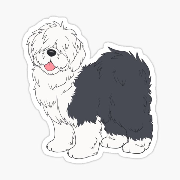 Old english sheepdog with tail (grey) Sticker for Sale by KiwiJP