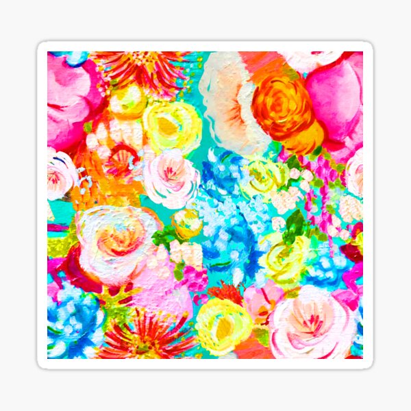 Neon Summer Hot Pink and Turquoise Floral   Sticker
