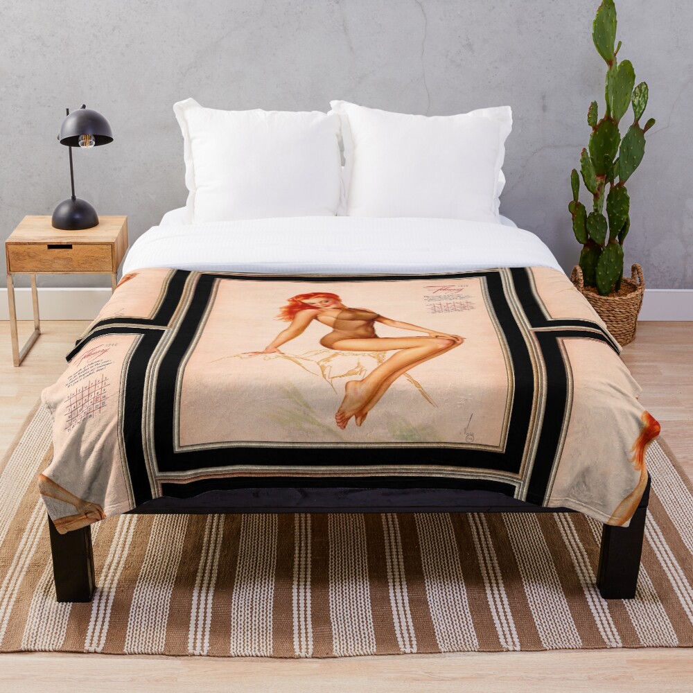 Xzendor7 Comforters, Duvet Covers and Throw Blankets - Elegance and Beauty 37 Miss February Varga Girl 1946 Pin-up Calendar by Alberto Vargas Pin-Up Girl Vintage Artwork Throw Blanket