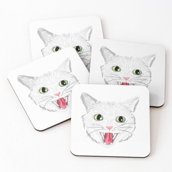 Item preview, White cat hissing (green eyes) designed and sold by michelleachan.
