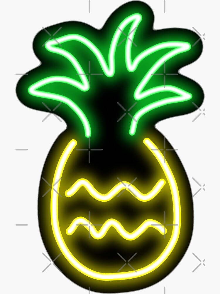 Thumbnail 3 of 3, Sticker, Neon pineapple - black BG designed and sold by reIntegration.