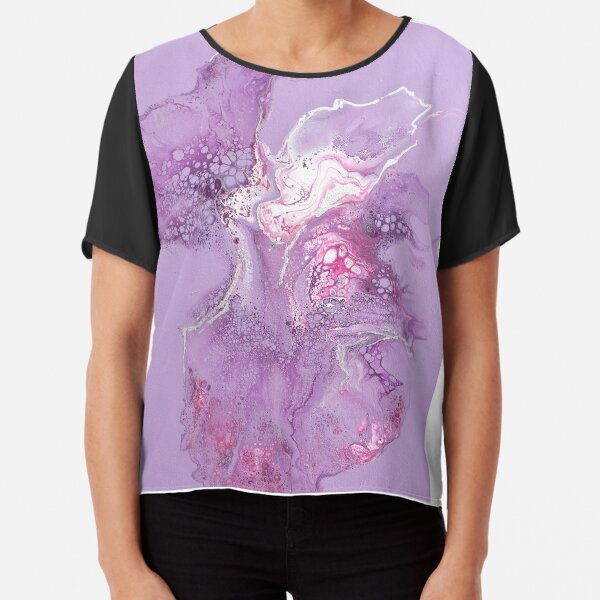 Purple flower - Dutch pour acrylic fluid art Chiffon Top