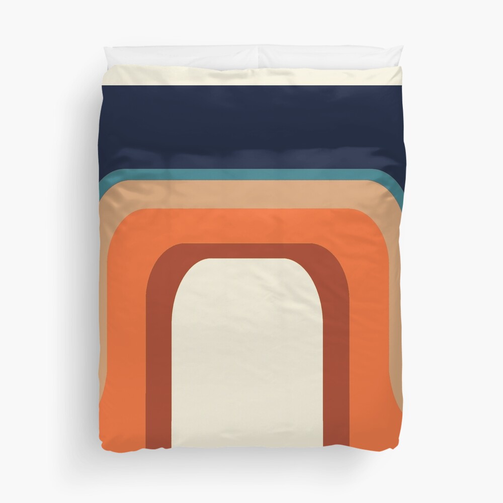 Mid-Century Modern Meets 1970s Orange and Blue Rainbow Duvet Cover