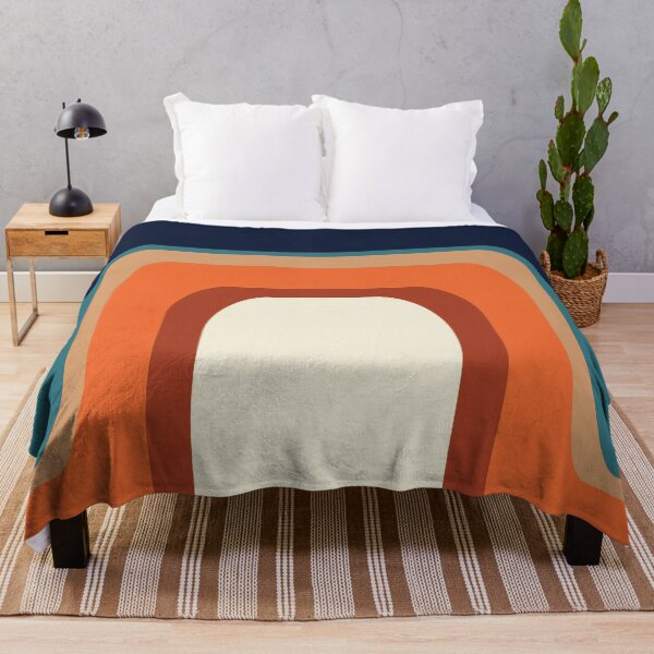 Mid-Century Modern Meets 1970s Orange and Blue Rainbow Throw Blanket