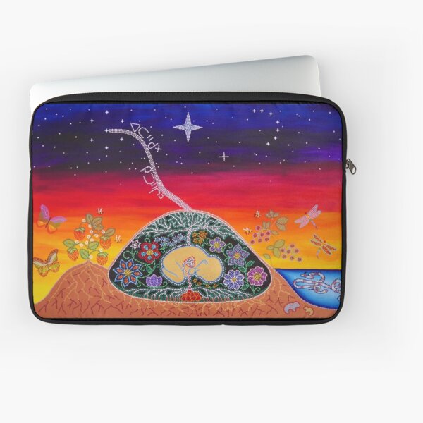 Vista previa del artículo con la obra «ᐊᑕᐦᑯᕽ ᑭᑐᐦᒌᐣ ~ atahkohk kitohcîn ~ vienes de las estrellas», diseñado y vendido por miyotehiskwew Karlee Fellner.