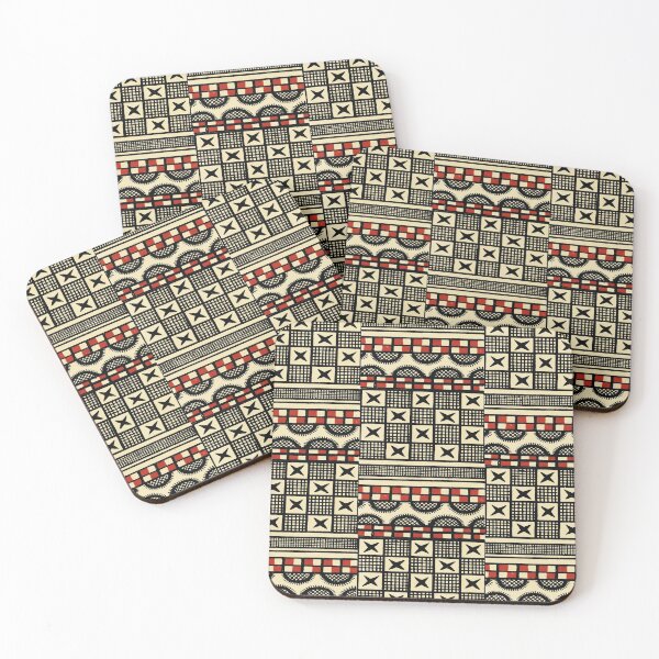 Item preview, Tribal Ethnic Red Black Square Stars pattern designed and sold by dreamofdenim.