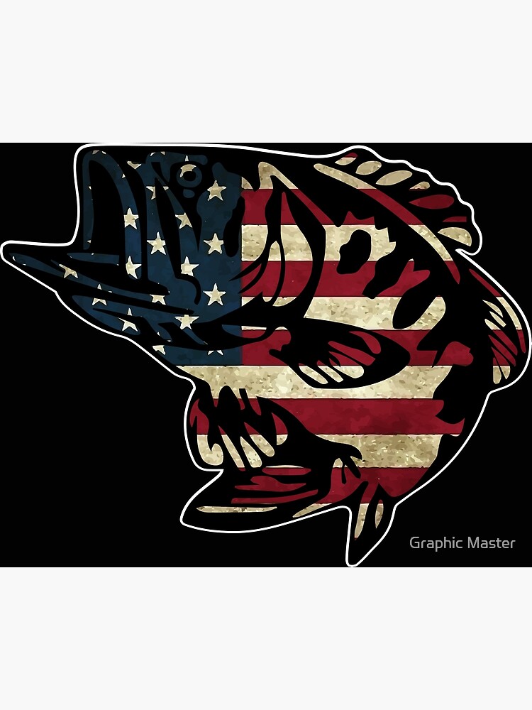 Bass Fish USA Flag, Fishing Patriotic  Metal Print for Sale by
