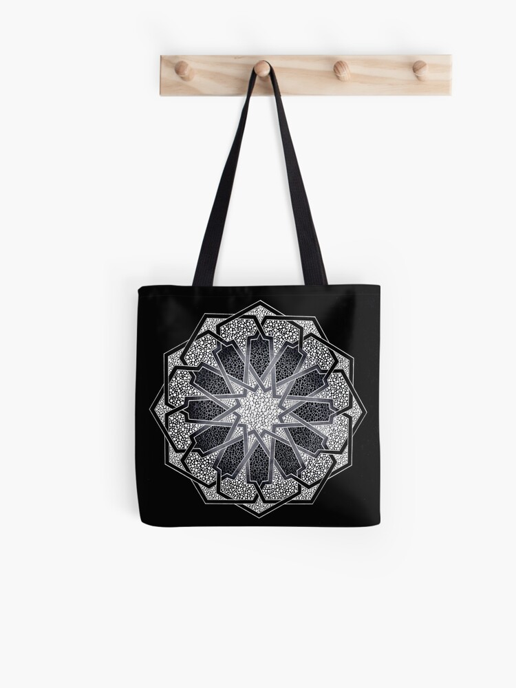 Thumbnail 1 of 2, Tote Bag, Black & White dots - Mosaic dot geometry art designed and sold by ImaaniArt.
