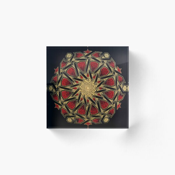 Golden mosaic - Geometric dot art Acrylic Block