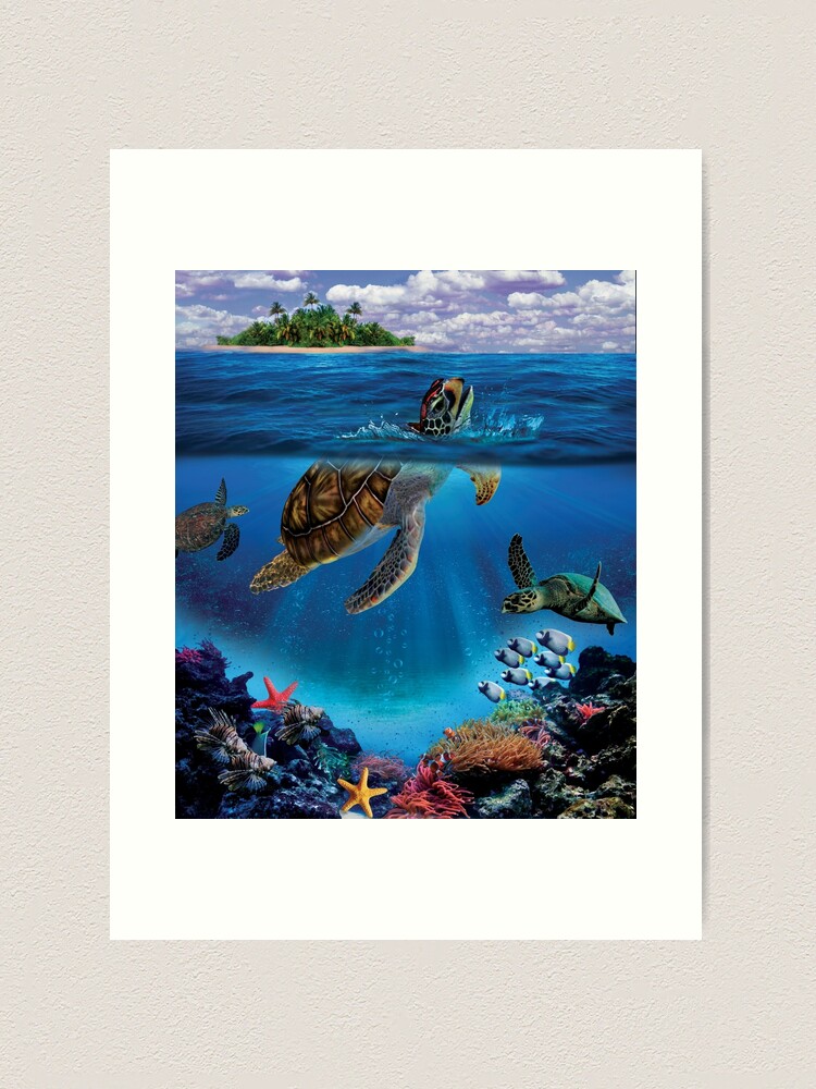 Sea Turtle Art Print, Kauai Art, Turtle Painting, Hawaiian Honu