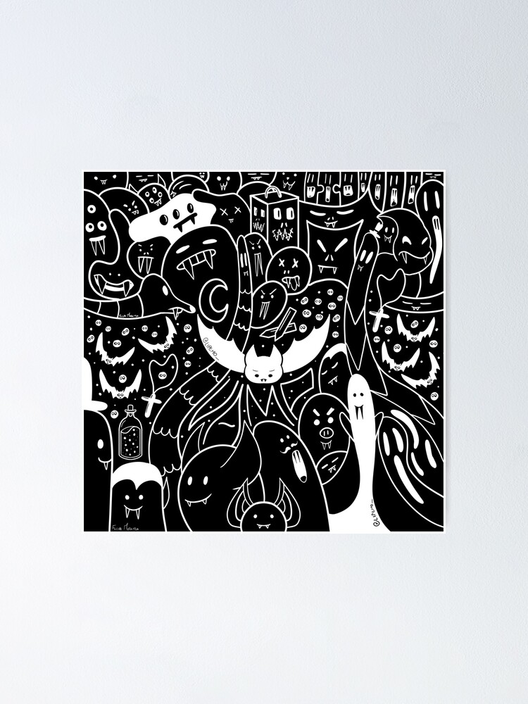 "Awesome Weird Vampire Doodles and Cute Bats with Sharp Teeth - Black