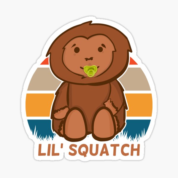 Cute yeti baby bigfoot cartoon with pacifier retro sunset / little squatch Sticker