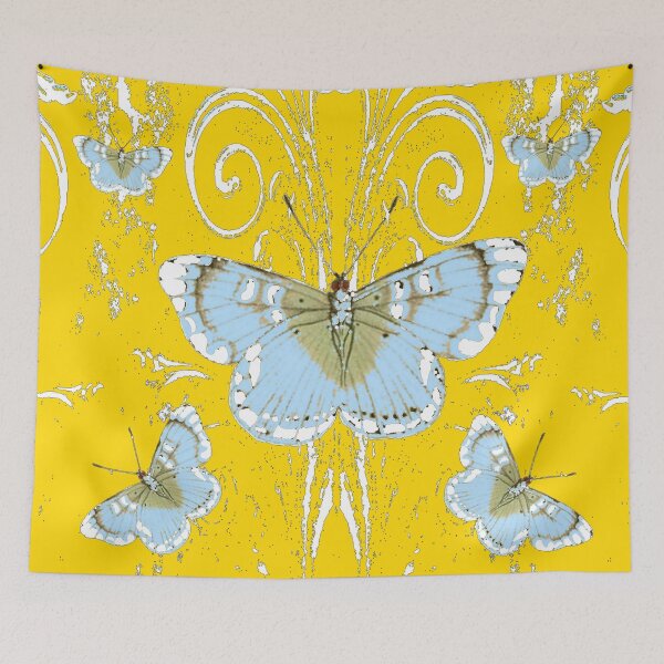 Item preview,  MUSTARD COLOR ART BLUE-WHITE BUTTERFLY ABSTRACT designed and sold by sharlesart.