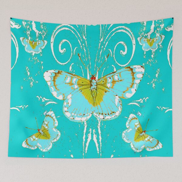 Item preview, BLUE-WHITE BUTTERFLY ON ABSTRACT TURQUOISE COLOR designed and sold by sharlesart.