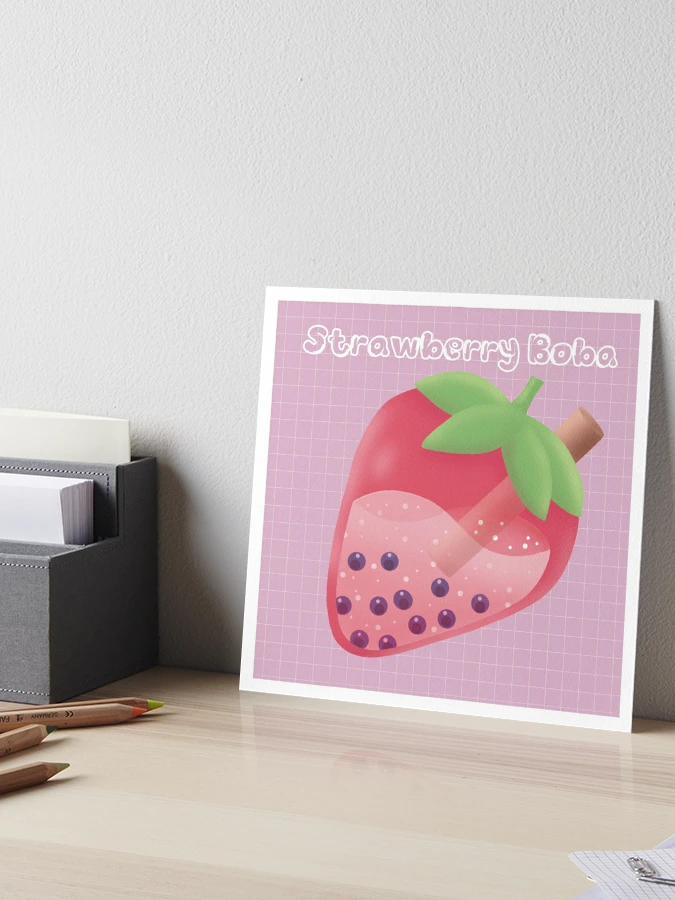 Strawberry Boba Art Board Print for Sale by HyloCreations