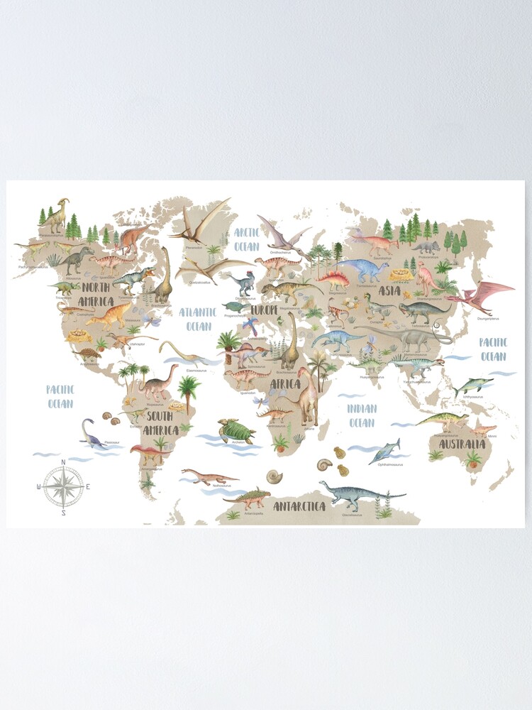 Dinosaurs World Map Poster For Sale By Appletreehaus Redbubble 4947