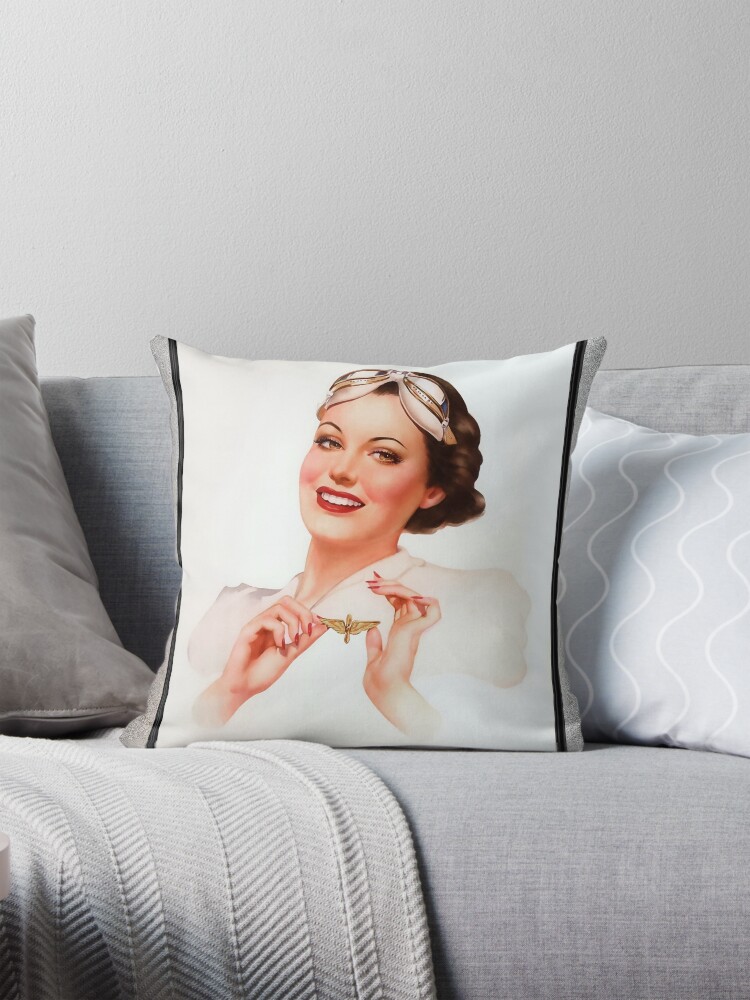 She Got Her Wings by Alberto Vargas Pin-Up Girl Vintage Art Print Throw Pillow