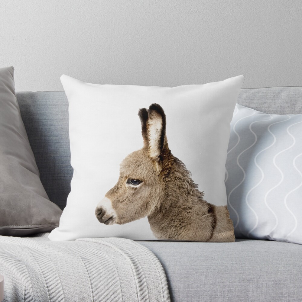 Donkey print, Nursery, Animal, Kids room, Modern art, Wall decor Throw Pillow