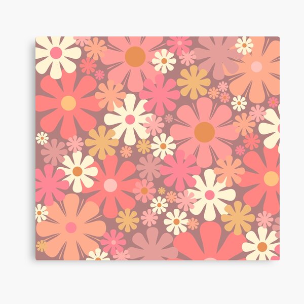 Vintage Aesthetic Retro Floral Pattern in Blush Pink and Brown 60s