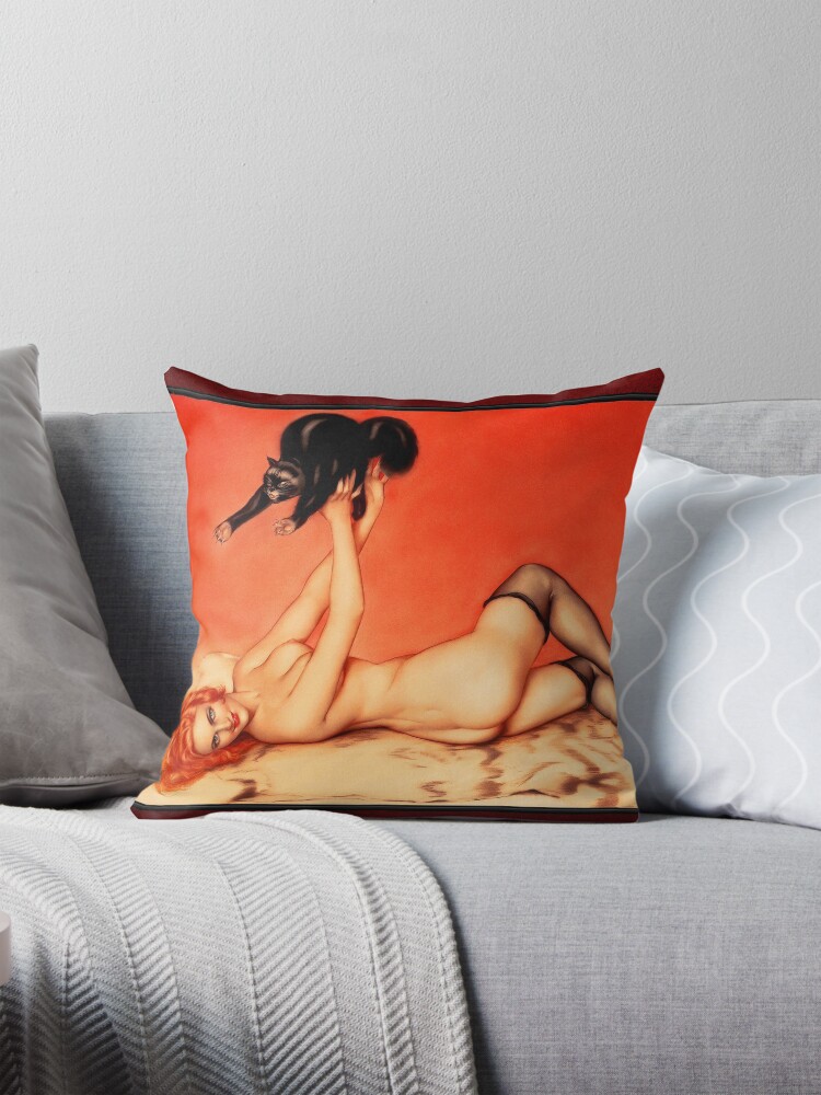 Feline Entre-Act by Alberto Vargas Pin-Up Girl Vintage Art Decorative Art Print Throw Pillow