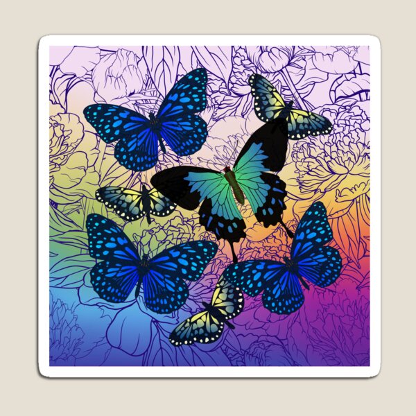 Item preview, Bright Blue Butterflies on Jewel Colored Peony Background designed and sold by FringyGingy.