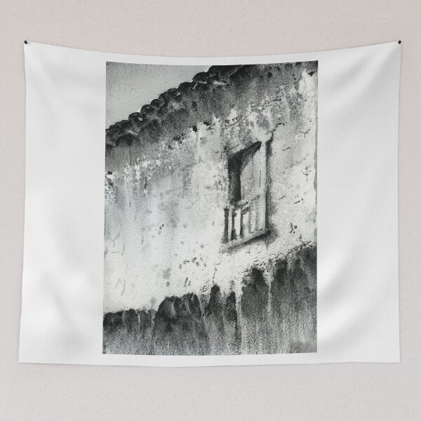 Item preview, B&W watercolor painting of architecture in Sacred Valley, Peru.  designed and sold by rfoxphoto.
