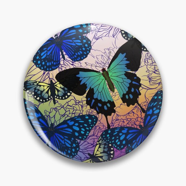 Item preview, Bright Blue Butterflies on Jewel Colored Peony Background designed and sold by FringyGingy.