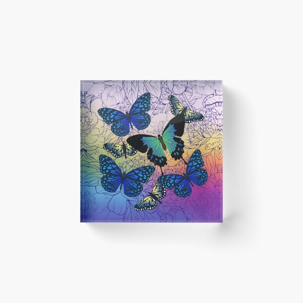 Item preview, Bright Blue Butterflies on Jewel Colored Peony Background designed and sold by FringyGingy.