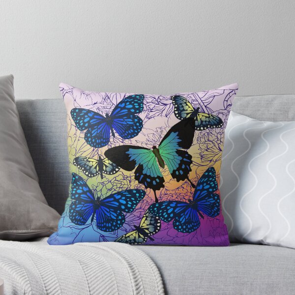 Item preview, Bright Blue Butterflies on Jewel Colored Peony Background designed and sold by FringyGingy.