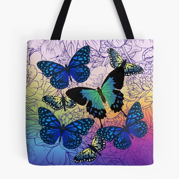 Item preview, Bright Blue Butterflies on Jewel Colored Peony Background designed and sold by FringyGingy.