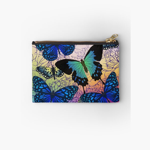 Item preview, Bright Blue Butterflies on Jewel Colored Peony Background designed and sold by FringyGingy.