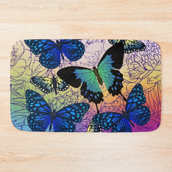 Item preview, Bright Blue Butterflies on Jewel Colored Peony Background designed and sold by FringyGingy.