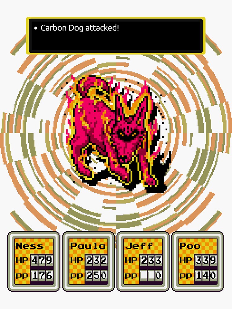 "Earthbound Carbon Dog" Sticker by arcadecache Redbubble