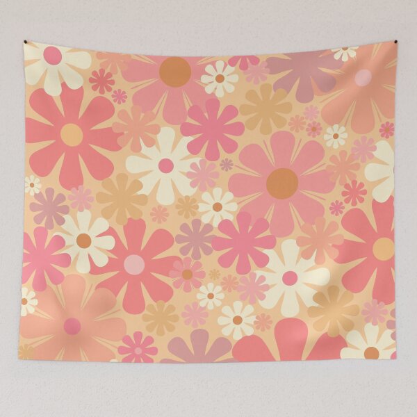 Item preview, Vintage Floral Pattern in Pink and Yellow Tones - Pastel Pink Flowers, 60s and 70s Style designed and sold by kierkegaard.