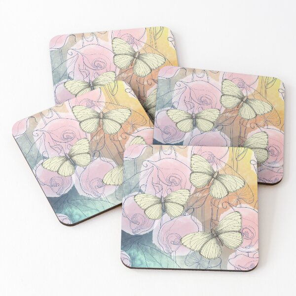 Item preview, Pastel Yellow Butterflies with Pink Watercolor Kala Lilies designed and sold by FringyGingy.