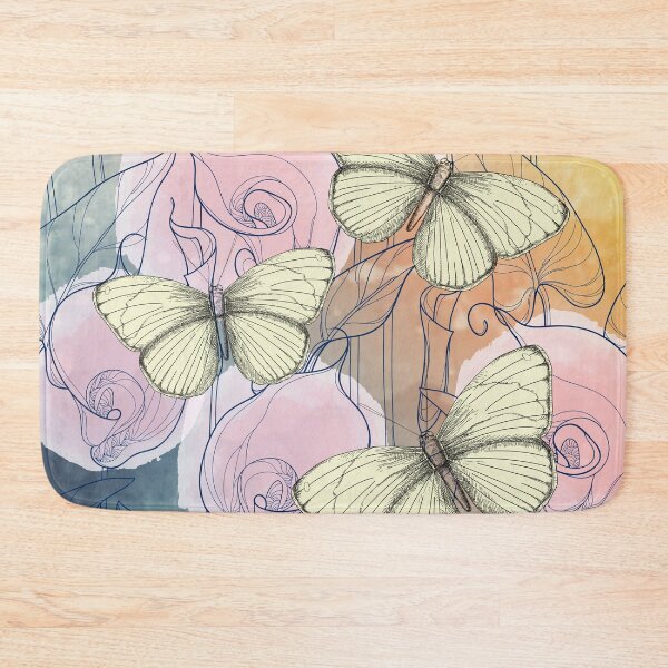 Item preview, Pastel Yellow Butterflies with Pink Watercolor Kala Lilies designed and sold by FringyGingy.