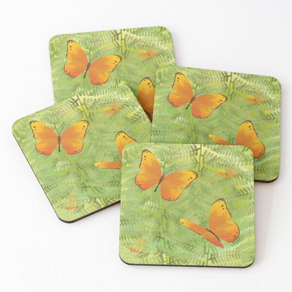 Item preview, Orange Butterflies on Bright Green Ferns with Orange Polka Dots designed and sold by FringyGingy.
