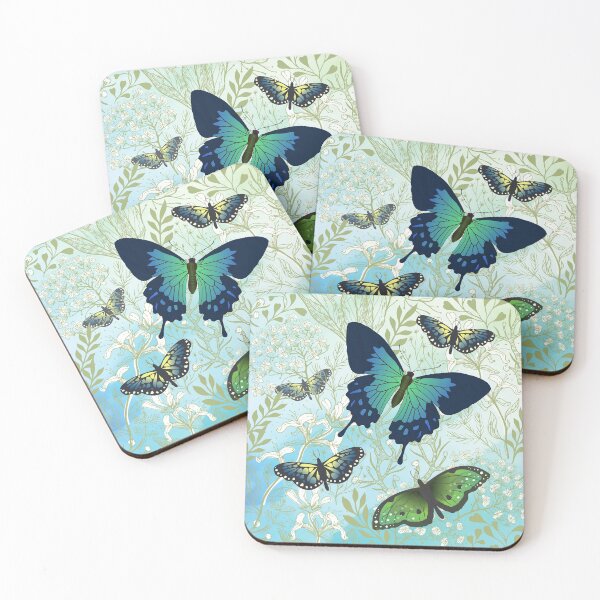 Item preview, Blue and Green Butterflies with Green and White Wildflower Background designed and sold by FringyGingy.