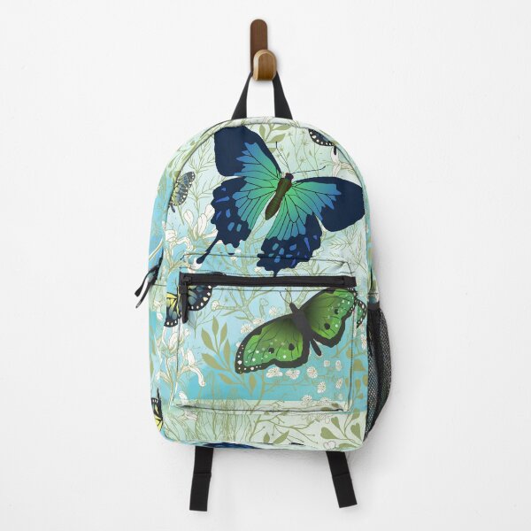 Item preview, Blue and Green Butterflies with Green and White Wildflower Background designed and sold by FringyGingy.