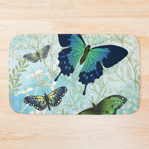 Item preview, Blue and Green Butterflies with Green and White Wildflower Background designed and sold by FringyGingy.