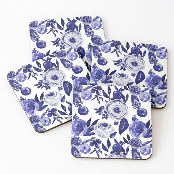 Item preview, Peonies, poppies, and roses in blue  designed and sold by The Artwerks.