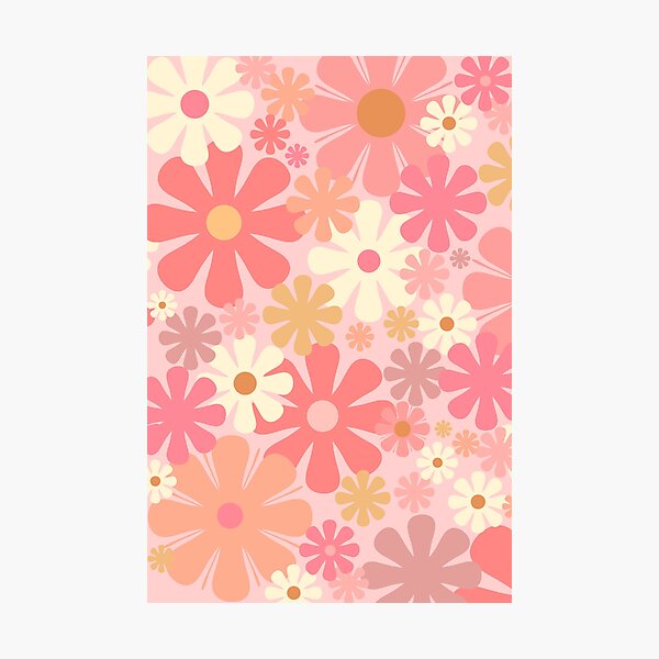 Vintage Aesthetic Retro Floral Pattern in Blush Pink and Brown 60s