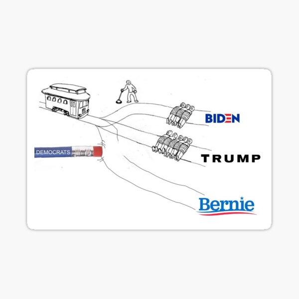 Trolley Problem Bernie Biden Trump  Sticker