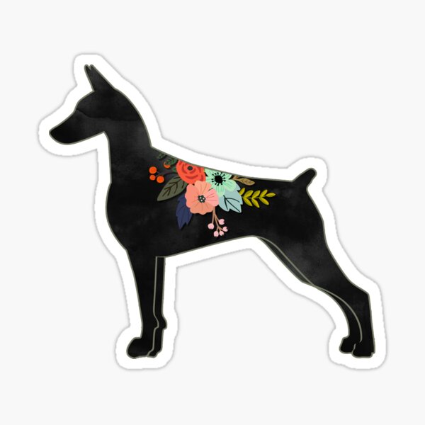 Doberman Pinscher Dog Breed Bohemian Floral Silhouette Sticker