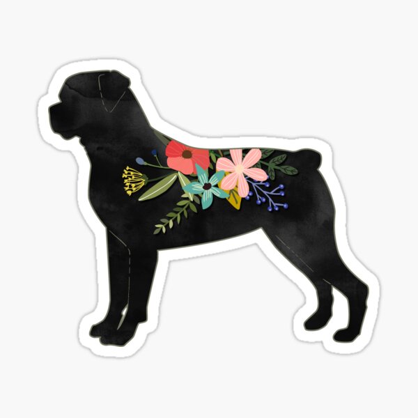 Rottweiler Natural Dog Breed Bohemian Floral Silhouette Sticker