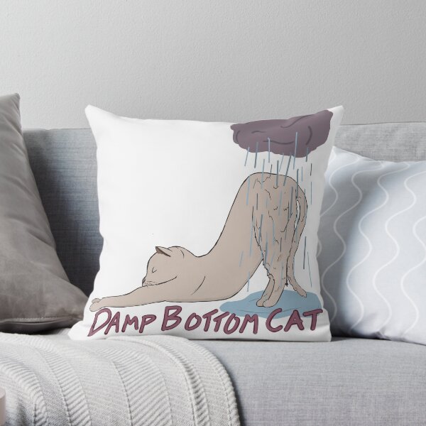 Damp Bottom Cat Tan Throw Pillow