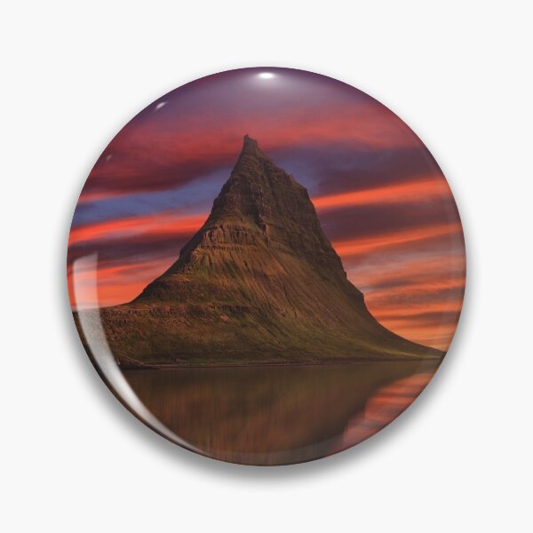 Item preview, Kirkjufell, Iceland, sky with shades of red, sunset, reflective mountain designed and sold by August-E.