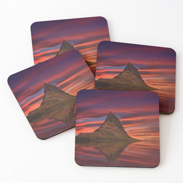 Item preview, Kirkjufell, Iceland, sky with shades of red, sunset, reflective mountain designed and sold by August-E.